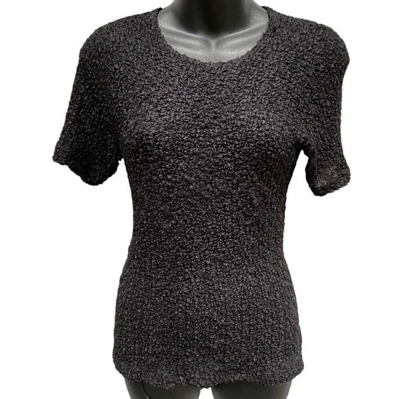 VTG 80s/90s Semi Sheer Stretchy Black Short Sleeve Top Women’s S Dark Academia - Picture 1 of 8